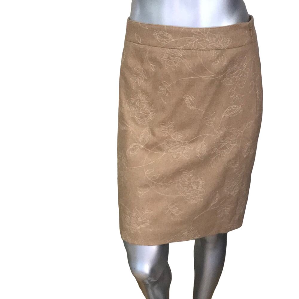 Ann Taylor Floral Embroidered Wool Beige Lined Skirt Women's Size 6